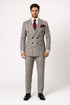 Suits With Baggy Pleated Pants - Wide Leg Pants 100% Wool - Classic Fit in Color Grey with Red Plaid by Rossiman