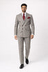 Suits With Baggy Pleated Pants - Wide Leg Pants 100% Wool - Classic Fit in Color Grey with Red Plaid by Rossiman