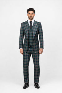 Suits With Baggy Pleated Pants - Wide Leg Pants 100% Wool - Classic Fit in Green Color by Rossiman