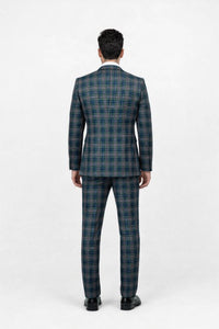 Suits With Baggy Pleated Pants - Wide Leg Pants 100% Wool - Classic Fit in Green Color by Rossiman