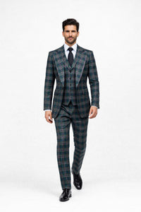 Suits With Baggy Pleated Pants - Wide Leg Pants 100% Wool - Classic Fit in Green Color by Rossiman