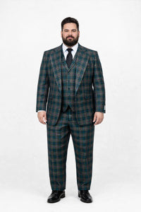 Suits With Baggy Pleated Pants - Wide Leg Pants 100% Wool - Classic Fit in Green Color by Rossiman