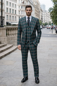 Suits With Baggy Pleated Pants - Wide Leg Pants 100% Wool - Classic Fit in Green Color by Rossiman