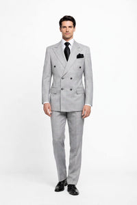 Suits With Baggy Pleated Pants - Wide Leg Pants 100% Wool - Classic Fit in Grey Color by Rossiman