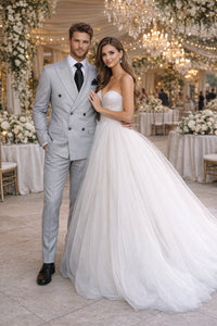 Suits With Baggy Pleated Pants - Wide Leg Pants 100% Wool - Classic Fit in Grey Color by Rossiman