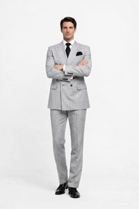 Suits With Baggy Pleated Pants - Wide Leg Pants 100% Wool - Classic Fit in Grey Color by Rossiman