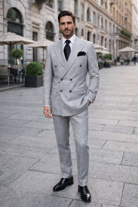 Suits With Baggy Pleated Pants - Wide Leg Pants 100% Wool - Classic Fit in Grey Color by Rossiman