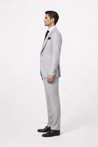 Suits With Baggy Pleated Pants - Wide Leg Pants 100% Wool - Classic Fit in Grey One Button 3 Piece Suit by Rossiman