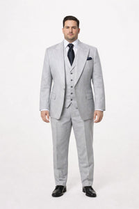 Suits With Baggy Pleated Pants - Wide Leg Pants 100% Wool - Classic Fit in Grey One Button 3 Piece Suit by Rossiman