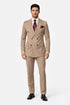 Suits With Baggy Pleated Pants - Wide Leg Pants 100% Wool - Classic Fit in Light Brown with Brown Pinstripe Color by Rossiman