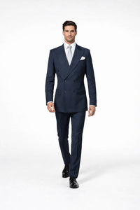 Suits With Baggy Pleated Pants - Wide Leg Pants 100% Wool - Classic Fit in Navy Color by Rossiman