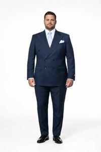 Suits With Baggy Pleated Pants - Wide Leg Pants 100% Wool - Classic Fit in Navy Color by Rossiman