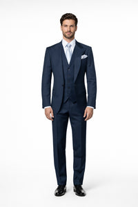 Suits With Baggy Pleated Pants - Wide Leg Pants 100% Wool - Classic Fit in Navy Single Breast Lapel by Rossiman