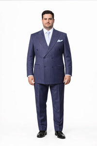 Suits With Baggy Pleated Pants - Wide Leg Pants 100% Wool - Classic Fit in Navy with White Pinstripe Color by Rossiman