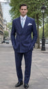 Suits With Baggy Pleated Pants - Wide Leg Pants 100% Wool - Classic Fit in Navy with White Pinstripe Color by Rossiman