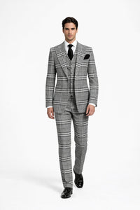 Suits With Baggy Pleated Pants - Wide Leg Pants 100% Wool - Classic Fit in One Button 3 Piece Suit by Rossiman