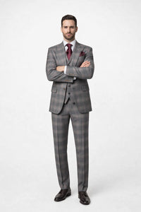 Suits With Baggy Pleated Pants - Wide Leg Pants 100% Wool - Classic Fit Single Breast Lapel Vest by Rossiman