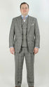 Mens Suit With Pleated Pants - Semi Wide Leg 100% Wool Super 150's Big Peak Lapel Classic Fit Athletic Cut With Double breasted Vest in Grey Windowpane