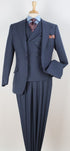 Mens Suit With Pleated Pants - Semi Wide Leg 100% Wool Super 150's Big Peak Lapel Classic Fit Athletic Cut With Double breasted Vest in Dusty Blue