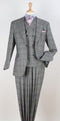 Mens Suit With Pleated Pants - Semi Wide Leg 100% Wool Super 150's Big Peak Lapel Classic Fit Athletic Cut With Double breasted Vest in Grey Windowpane