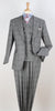 Mens Suit With Pleated Pants - Semi Wide Leg 100% Wool Super 150's Big Peak Lapel Classic Fit Athletic Cut With Double breasted Vest in Grey Windowpane