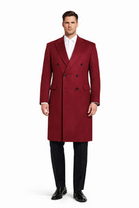 Mens Full Length Wool and Cashmere Overcoat - Winter Topcoats - Red Coat