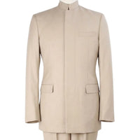 Tan Mandarin Collar Classic Fit Clergy Suit with Pleated Pants