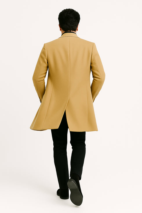 Great Gatsby Package -  Mens Camel Overcoat with Beige Tweed 3-Piece Suit Combo 4 Items Formal Winter Outfit