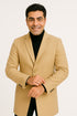 Mens Beige Wool Overcoat with Classic Notch Lapel and Single-Breasted Closure - Light Tan Sand Color