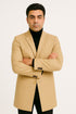 Mens Beige Wool Overcoat with Classic Notch Lapel and Single-Breasted Closure - Light Tan Sand Color