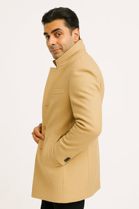 Great Gatsby Package -  Mens Camel Overcoat with Beige Tweed 3-Piece Suit Combo 4 Items Formal Winter Outfit