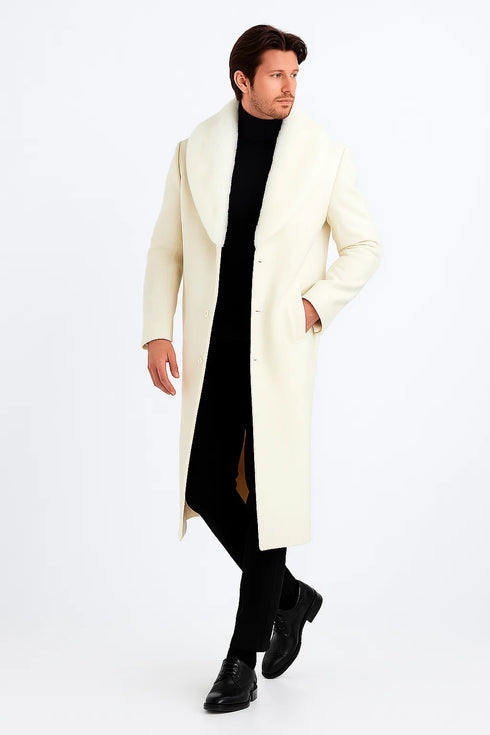 Mens Ivory full length wool overcoat -Full length Mens Topcoat - Full length coat Jacket