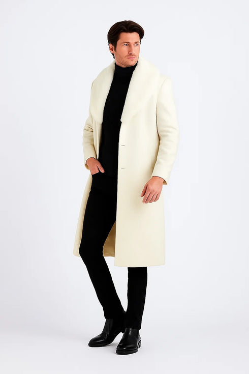 Mens Ivory full length wool overcoat -Full length Mens Topcoat - Full length coat Jacket