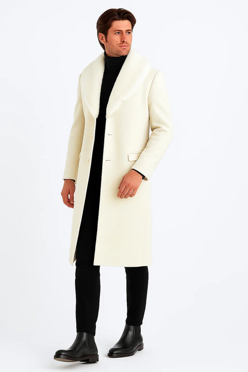 Mens Ivory full length wool overcoat -Full length Mens Topcoat - Full length coat Jacket