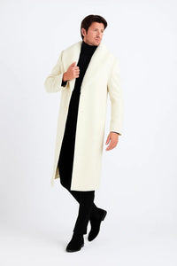Mens Ivory full length wool overcoat -Full length Mens Topcoat - Full length coat Jacket
