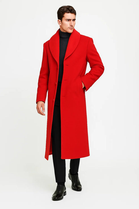 Mens Red full length wool overcoat -Full length Mens Topcoat - Full length coat