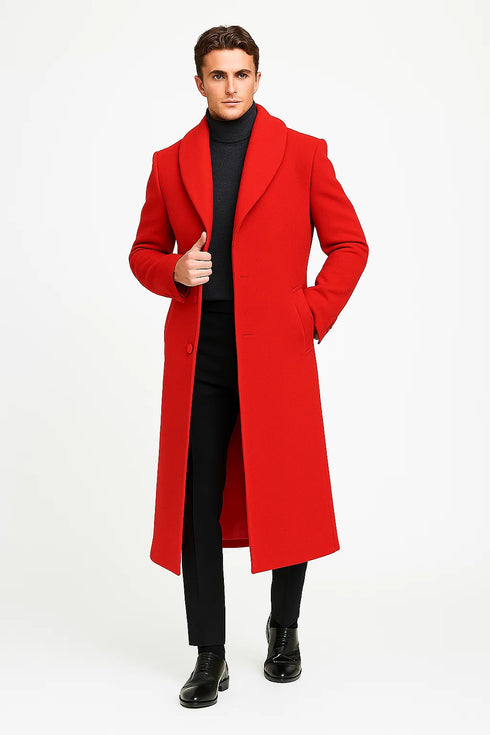 Mens Red full length wool overcoat -Full length Mens Topcoat - Full length coat