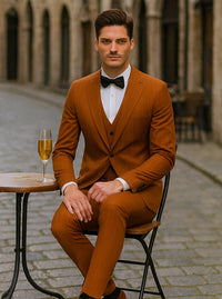 Terracotta Orange Skinny Fit Suit for Men – Tazzio Modern Pinstripe Design