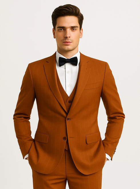 Terracotta Orange Skinny Fit Suit for Men – Tazzio Modern Pinstripe Design