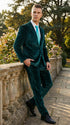 Mens Emerald Green Teal Blue Velvet Suit – Luxury Two Piece Formal Evening Suit