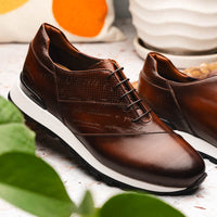 Zelli Testo Burnished Italian Calfskin Dress Sneakers in Brown