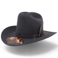 Texana Carin Leon Oficial Gris Oxford con Pluma de Plata