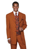 Mens 3/4 Length 4 button Contrast Stitching Suit with Paisley Vest in Rust