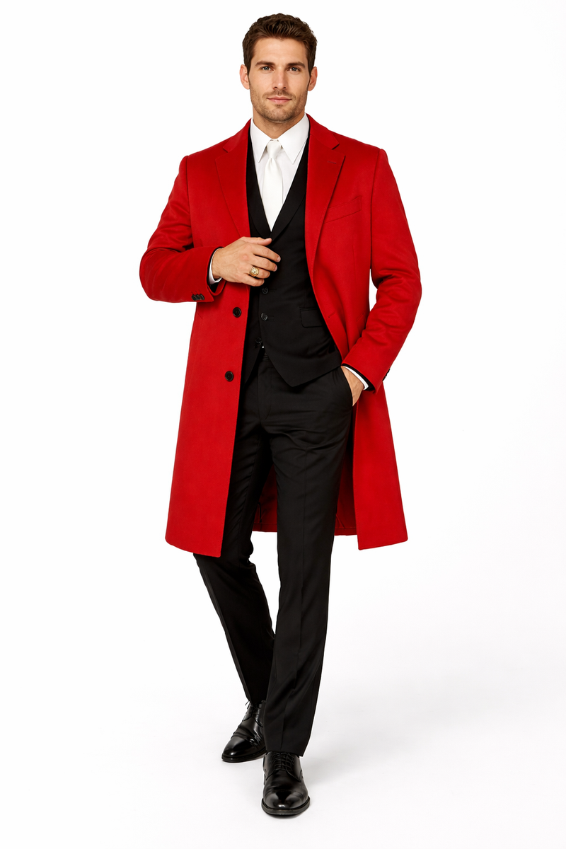 Three Buttons Red Wool Fabric Overcoat / Long men's Dress Topcoat - Wi ...