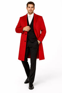 Three Buttons Red Wool Fabric Overcoat / Long men's Dress Topcoat - Winter coat