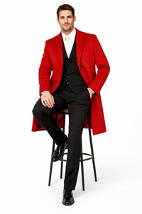 Three Buttons Red Wool Fabric Overcoat / Long men's Dress Topcoat - Winter coat