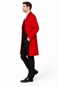 Three Buttons Red Wool Fabric Overcoat / Long men's Dress Topcoat - Winter coat