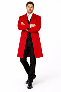 Three Buttons Red Wool Fabric Overcoat / Long men's Dress Topcoat - Winter coat