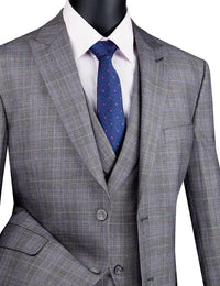 Three Piece Glen Plaid Gray Suit