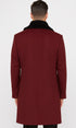 Ticket Pocket Designer Wool Peacoat Sale ~ Wool men's Car Coat Mid Length Three quarter length coat ~ Overcoat With Fur Collar Burgundy Long Jacket